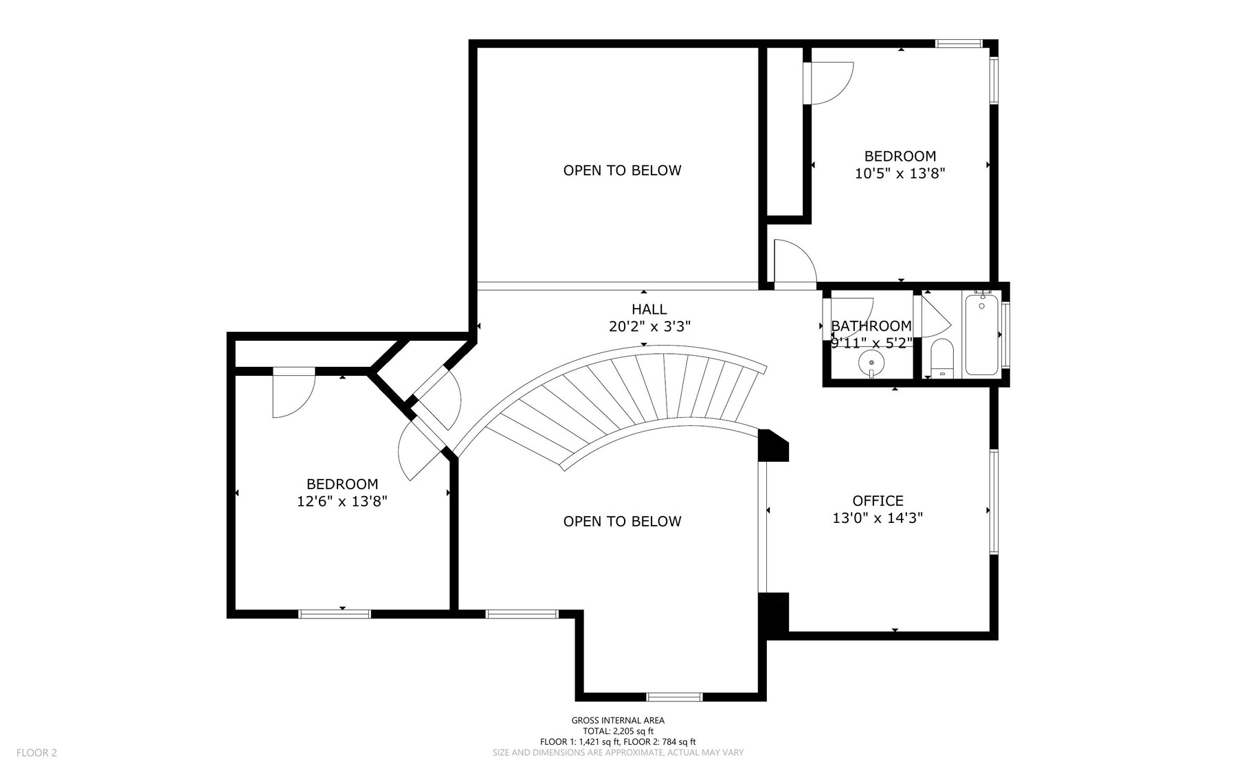 Second floor plan with room dimensions